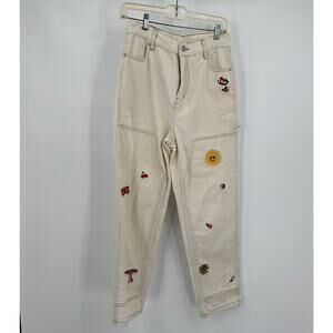 Pacsun Women High Rise Carpenter Jeans Size 28 Embroidered Hippie Retro Festival
